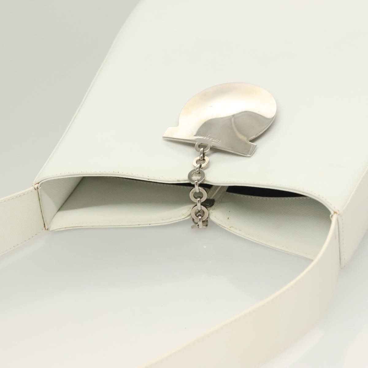 Salvatore Ferragamo Gancini Shoulder Bag Leather, WHITE, LEATHER, Shoulder bag