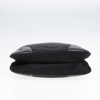 Prada Zip Messenger Bag Tessuto with Leather, BLACK, NYLON, Shoulder bag