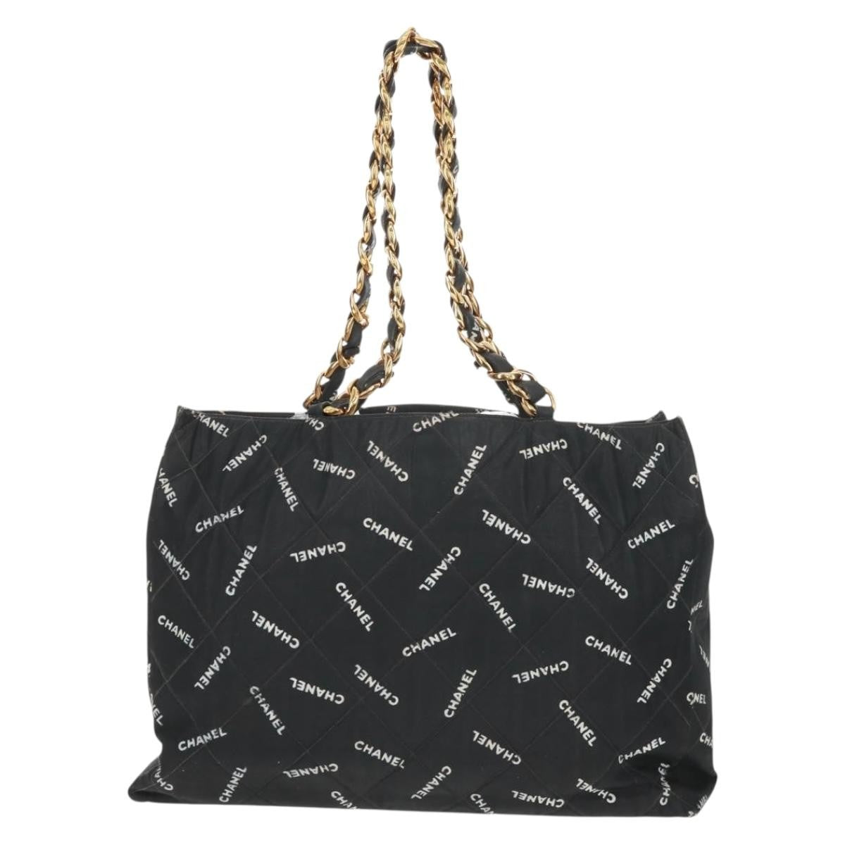 Chanel Logo Shopping Tote Quilted Printed Canvas, BLACK, CANVAS, Tote bag