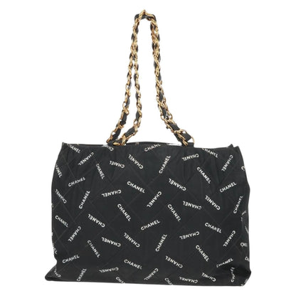 Chanel Logo Shopping Tote Quilted Printed Canvas, BLACK, CANVAS, Tote bag