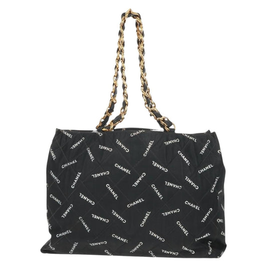 Chanel Logo Shopping Tote Quilted Printed Canvas, BLACK, CANVAS, Tote bag