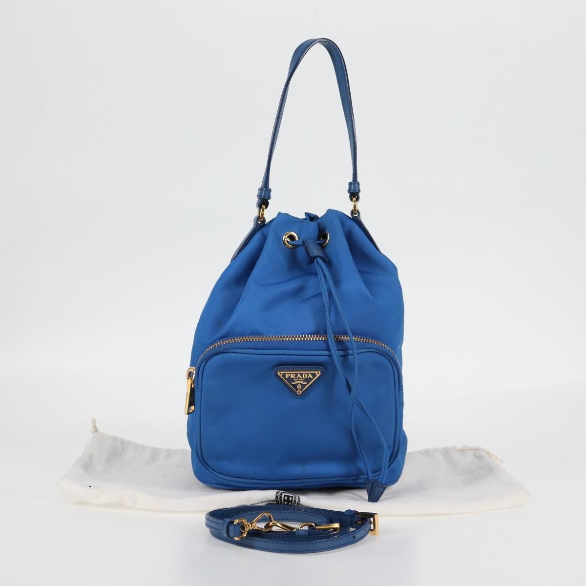 Prada Drawstring Bucket Bag Tessuto, BLUE, NYLON, Handbag