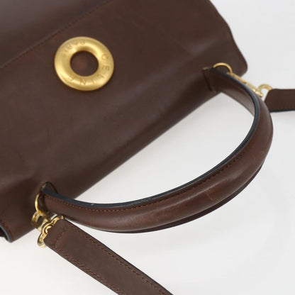 Celine Circle Logo Handbag Leather, BROWN, LEATHER, Handbag