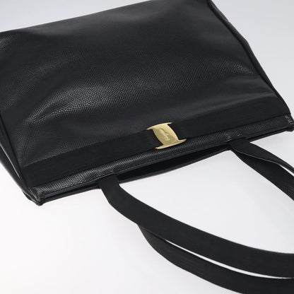 Salvatore Ferragamo Vintage Vara Bow Tote Lizard Embossed Leather, BLACK, LEATHER, Tote bag