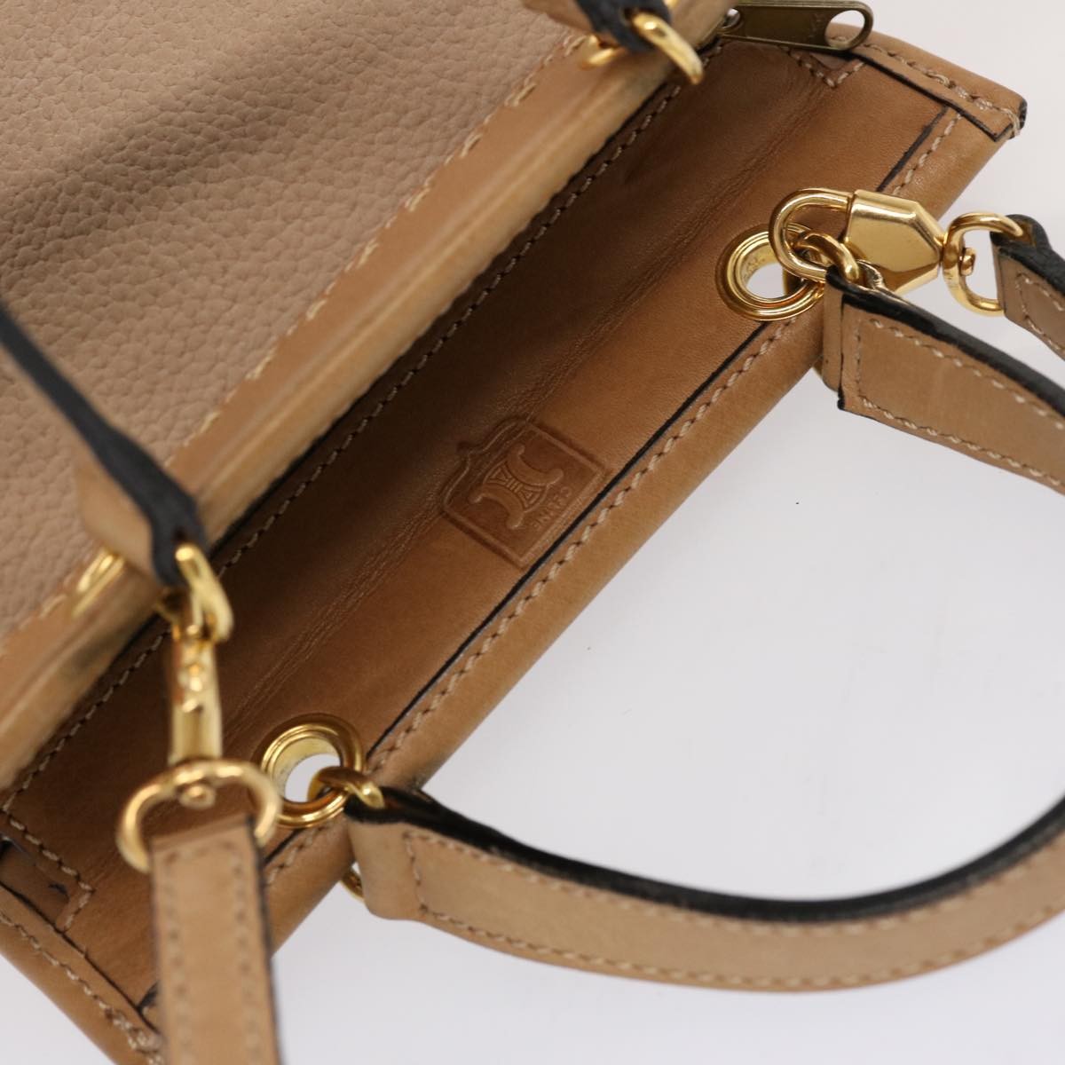 Celine Handbag Leather, BEIGE, LEATHER, Handbag