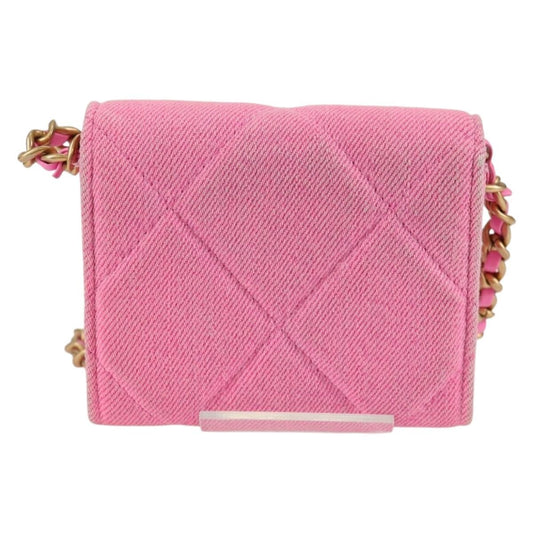 Chanel 19 Flap Coin Purse With Chain Quilted Denim, PINK, CANVAS, Wallets