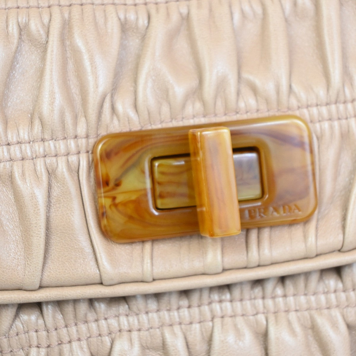 Prada Turnlock Shoulder Bag Nappa Gaufre, Beige, Leather, Shoulder Bag