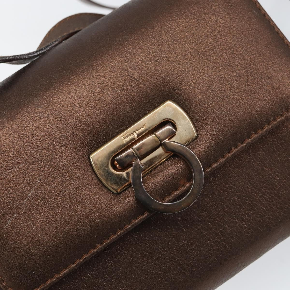 Salvatore Ferragamo Gancini Shoulder Bag Leather, GOLD, LEATHER, Shoulder bag