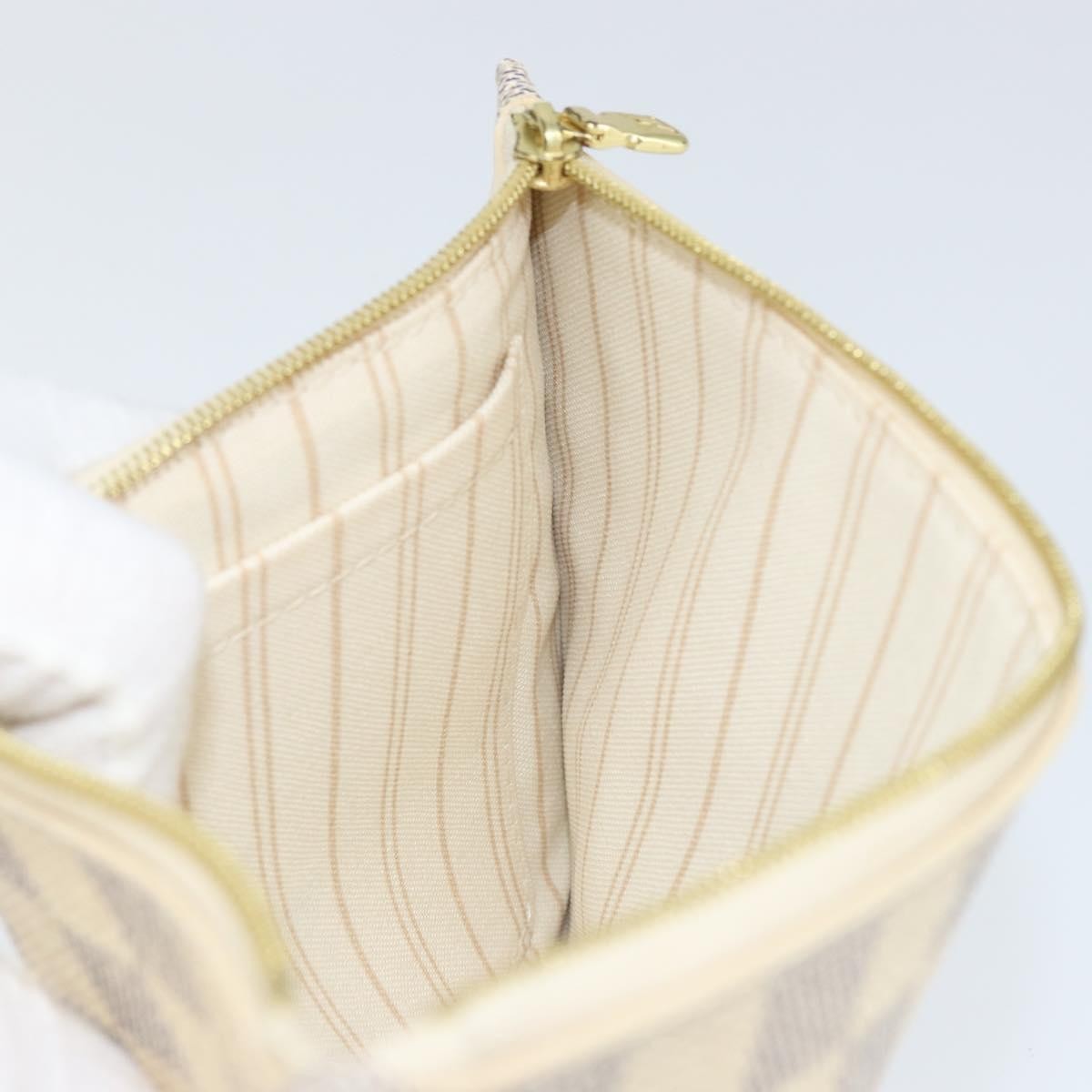Louis Vuitton Neverfull Pochette Damier, WHITE, CANVAS, Clutche & pouche