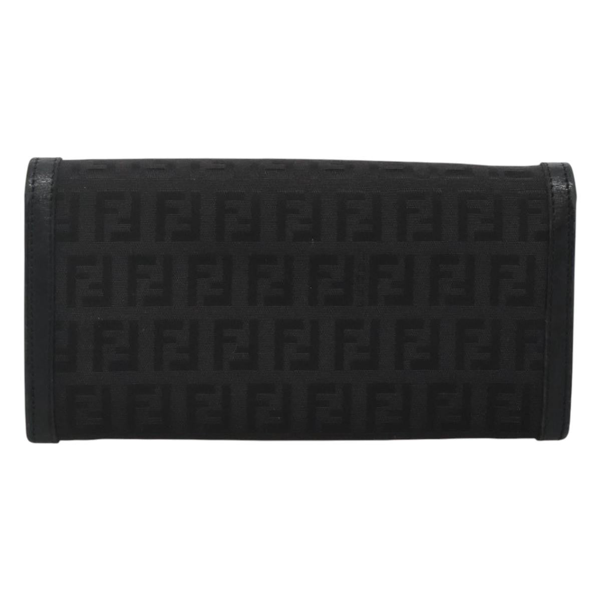Fendi FF Flap Wallet Zucca Canvas with Embossed Leather, BLACK, CANVAS, Wallets