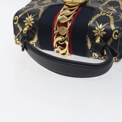 Gucci Sylvie Top Handle Bag Printed Leather, NAVY, LEATHER, Handbag