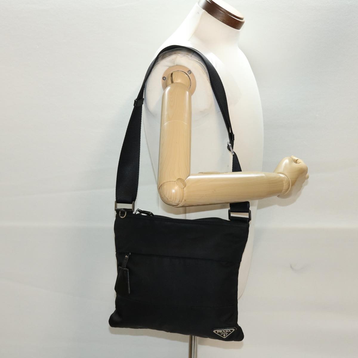 Prada Zip Messenger Bag Horizontal Quilt Tessuto, BLACK, NYLON, Shoulder bag