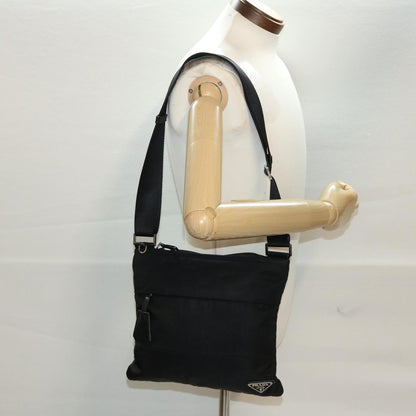 Prada Zip Messenger Bag Horizontal Quilt Tessuto, BLACK, NYLON, Shoulder bag