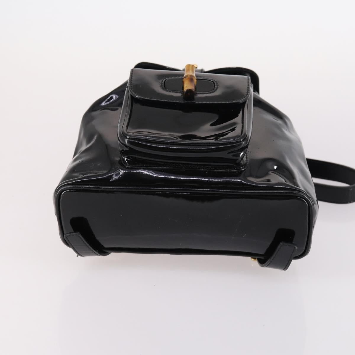 Gucci Vintage Bamboo Backpack Patent, BLACK, PATENT_LEATHER, Backpack