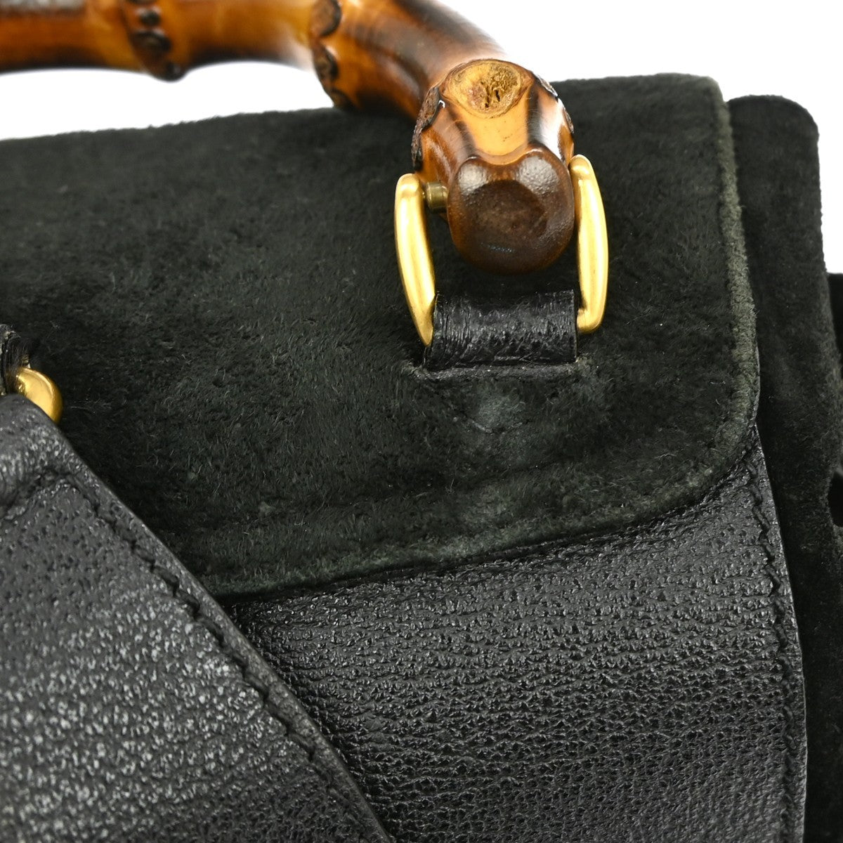 Gucci Vintage Bamboo Backpack Suede, BLACK, SUEDE, Backpack