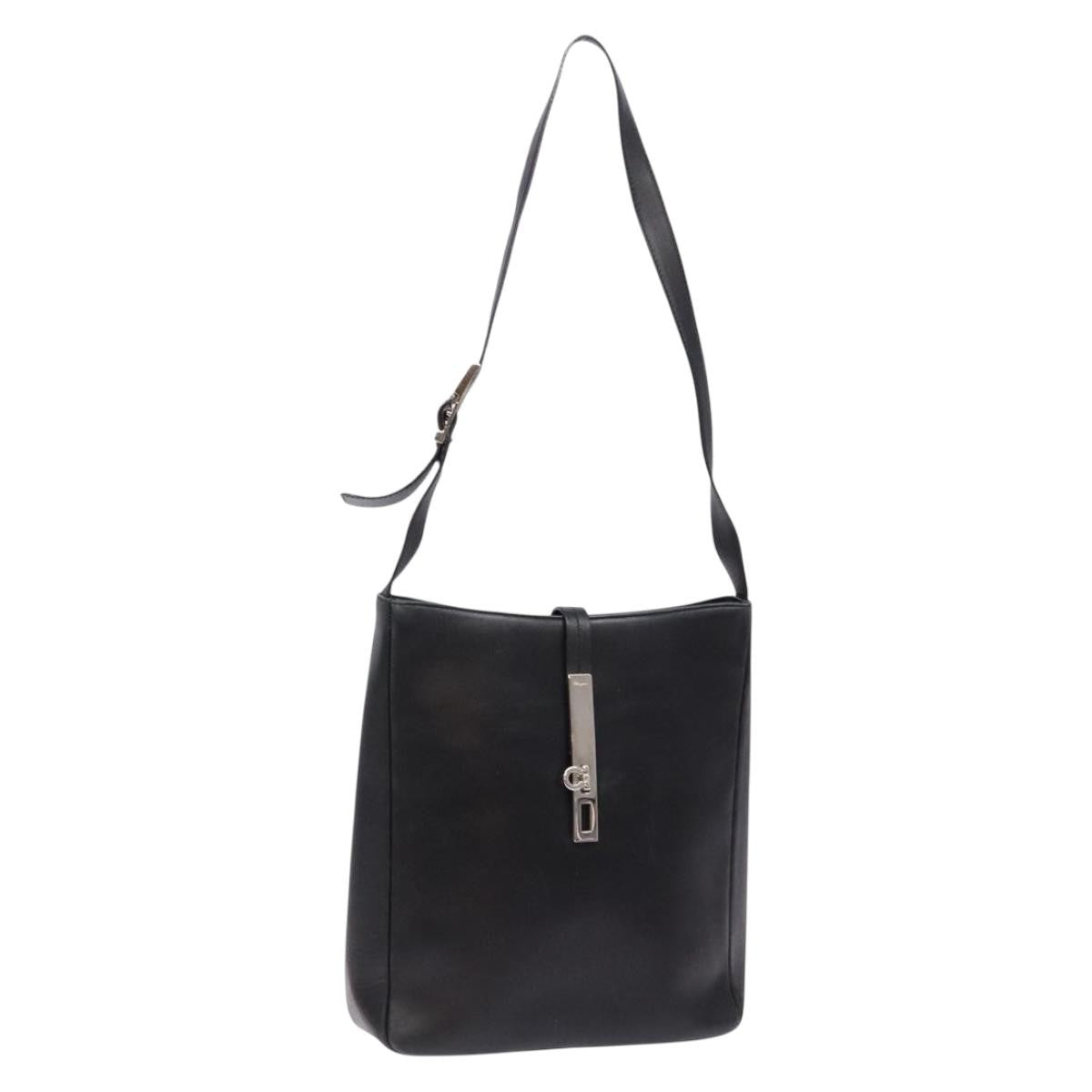 Salvatore Ferragamo Gancini Shoulder Bag Leather, BLACK, LEATHER, Shoulder bag