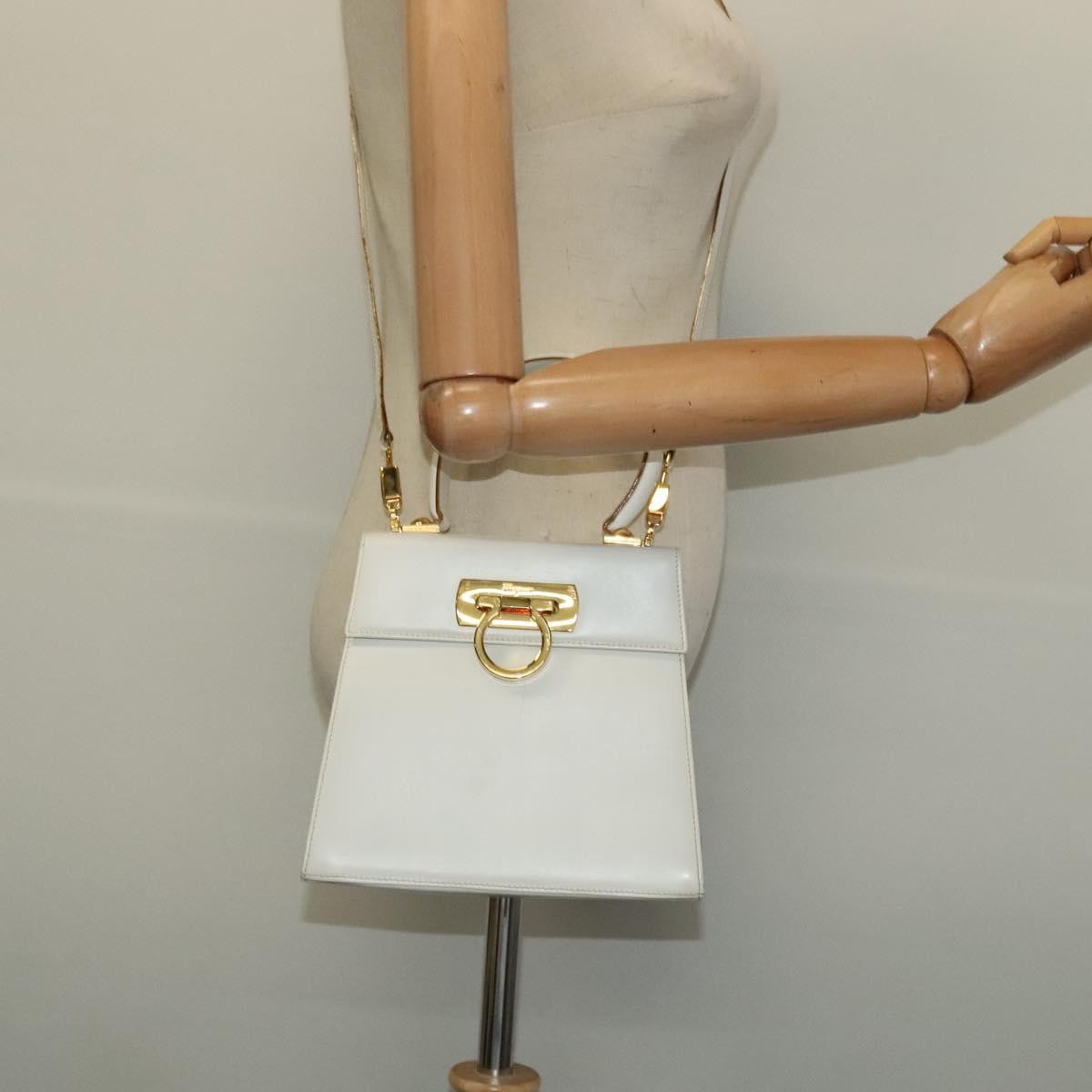 Salvatore Ferragamo Gancini Convertible Top Handle Bag Leather, WHITE, LEATHER, Handbag
