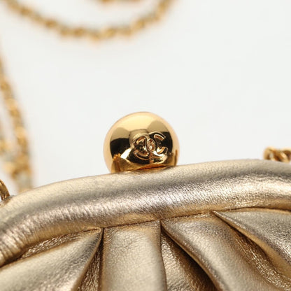 Chanel Vintage Timeless Kisslock Coin Purse Leather, GOLD, LEATHER, Shoulder bag