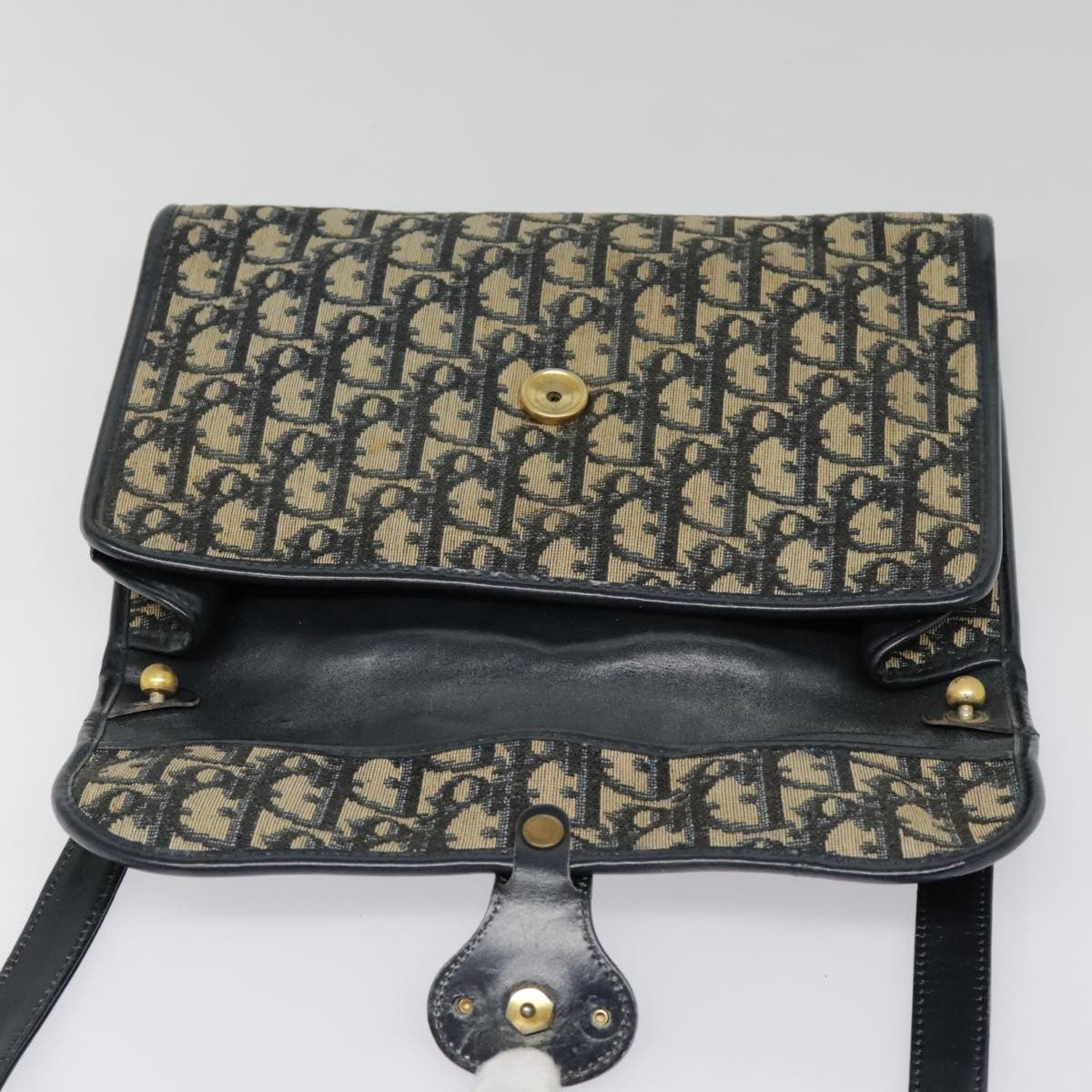 Christian Dior Vintage Flap Crossbody Bag Canvas, NAVY, CANVAS, Shoulder bag