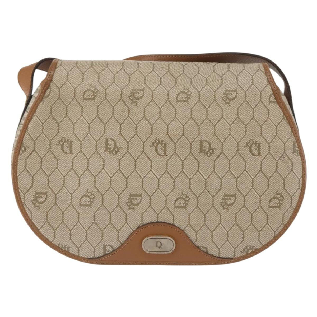 Christian Dior Vintage Honeycomb Flap Crossbody Bag Coated Canvas, BEIGE, CANVAS, Crossbody bag