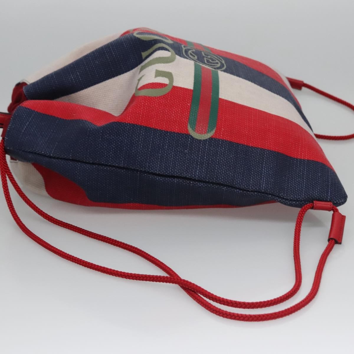 Gucci Logo Drawstring Backpack Striped Canvas, RED, CANVAS, Backpack