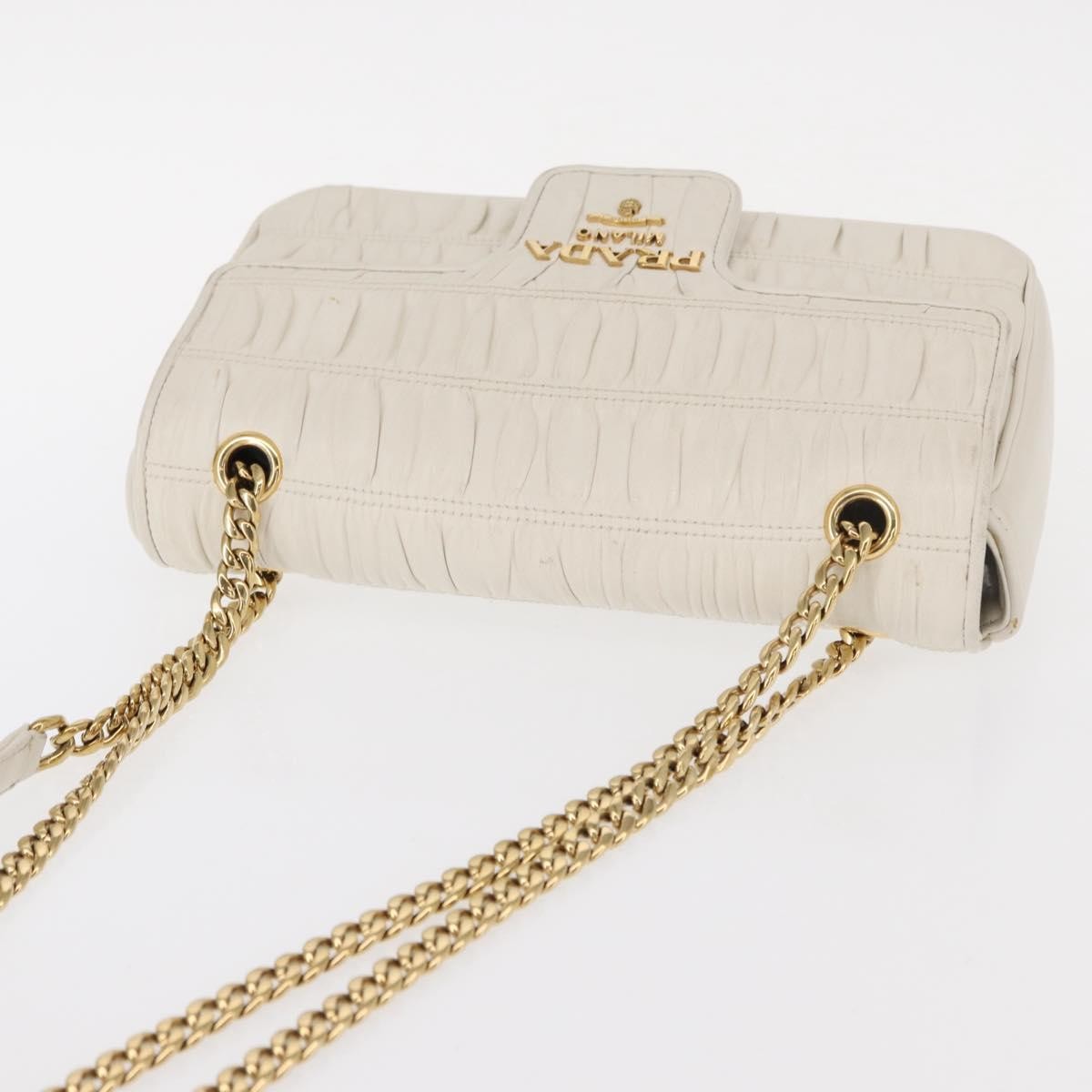 Prada Chain Flap Shoulder Bag Nappa Gaufre, WHITE, LEATHER, Shoulder bag