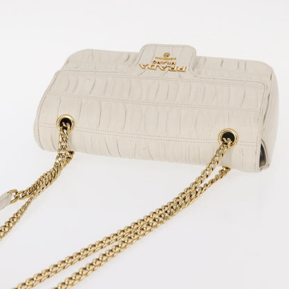 Prada Chain Flap Shoulder Bag Nappa Gaufre, WHITE, LEATHER, Shoulder bag