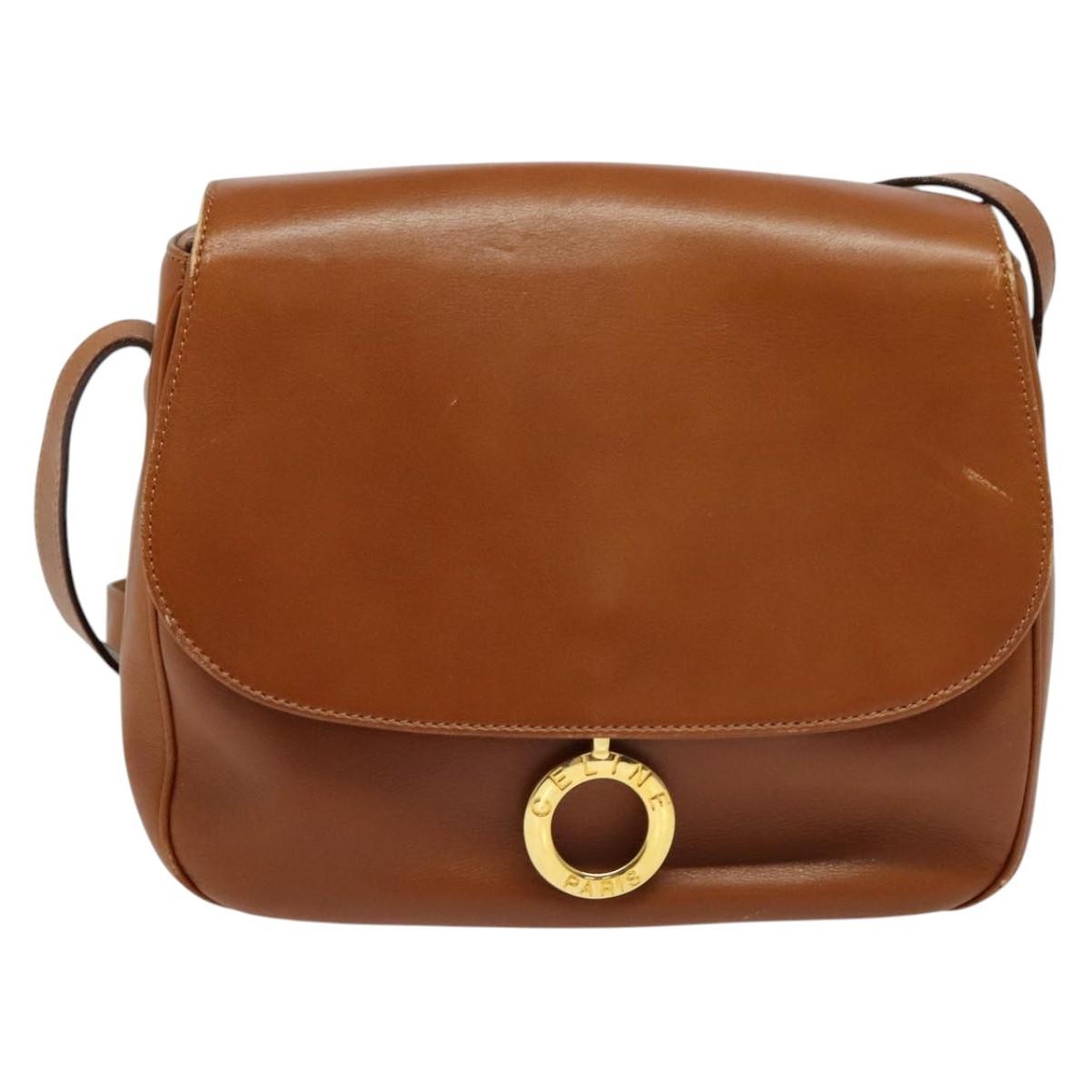 Celine Vintage Circle Logo Crossbody Bag Leather, BROWN, LEATHER, Crossbody bag