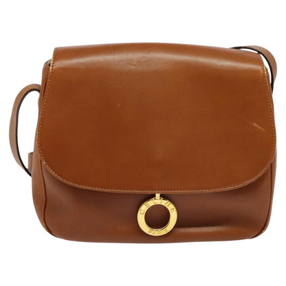 Celine Vintage Circle Logo Crossbody Bag Leather, BROWN, LEATHER, Crossbody bag