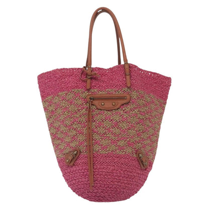 Balenciaga Panier Basket Tote Woven Raffia, PINK, WOOD, Tote bag
