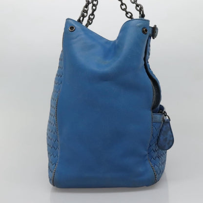 Bottega Veneta Belted Zip Chain Tote Intrecciato Nappa with Snakeskin, BLUE, LEATHER, Tote bag