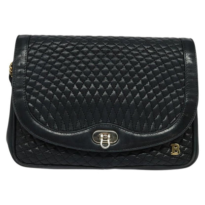 Bally Vintage Chain Shoulder Bag Quilted Leather, Navy, Leather, Shoulder Bag