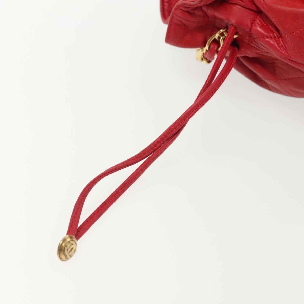 Chanel Drawstring Bucket Bag Lambskin, RED, LEATHER, Crossbody bag