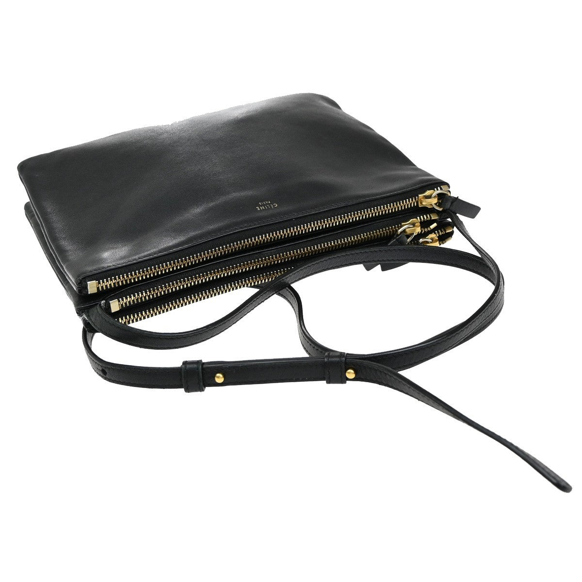 Celine Trio Crossbody Bag Leather, BLACK, LEATHER, Shoulder bag