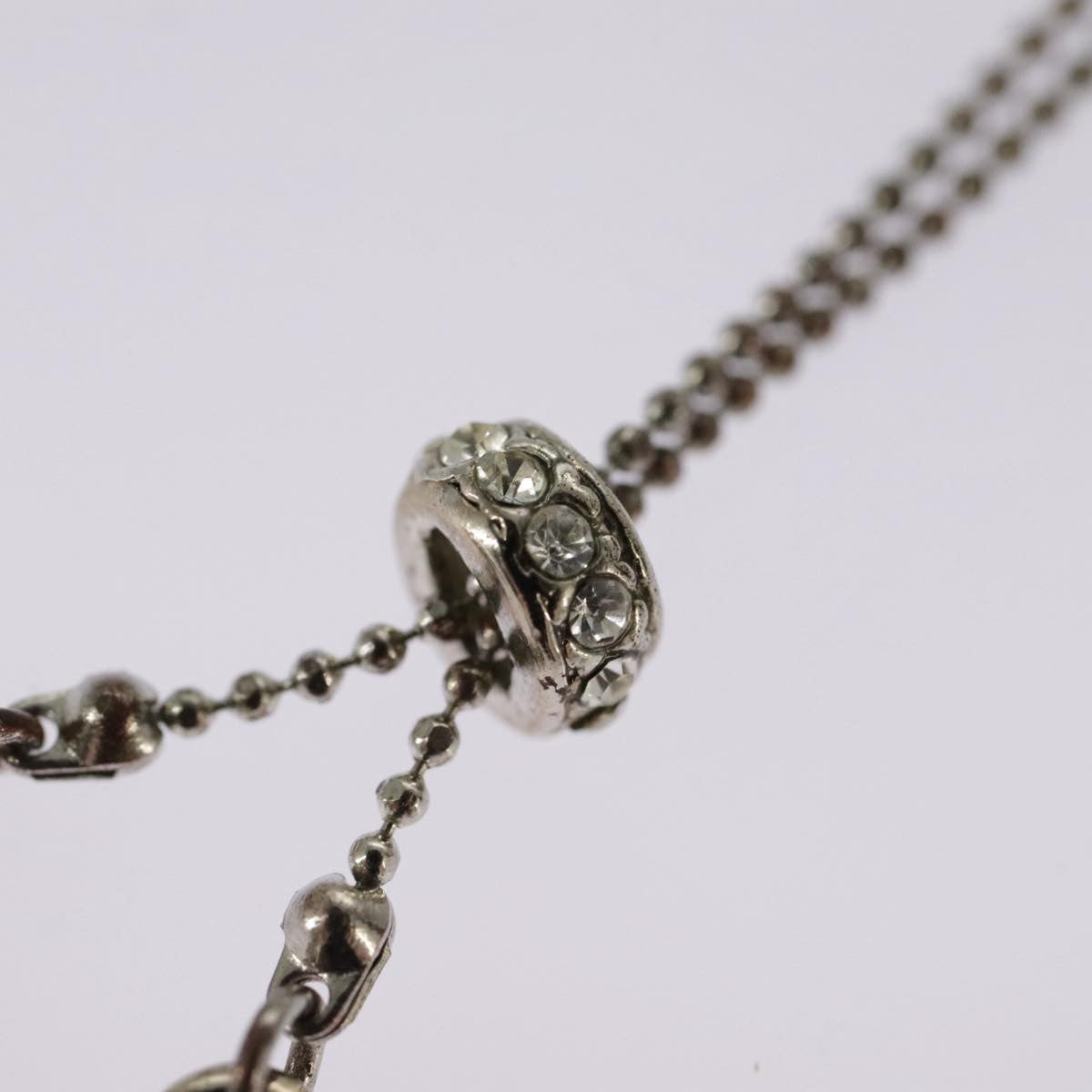 Christian Dior Bow CD Pendant Necklace Metal with Crystal, SILVER, METAL, Necklace