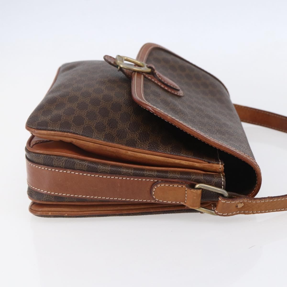 Celine Vintage Macadam Shoulder Bag Canvas and Leather, BROWN, CANVAS, Shoulder bag