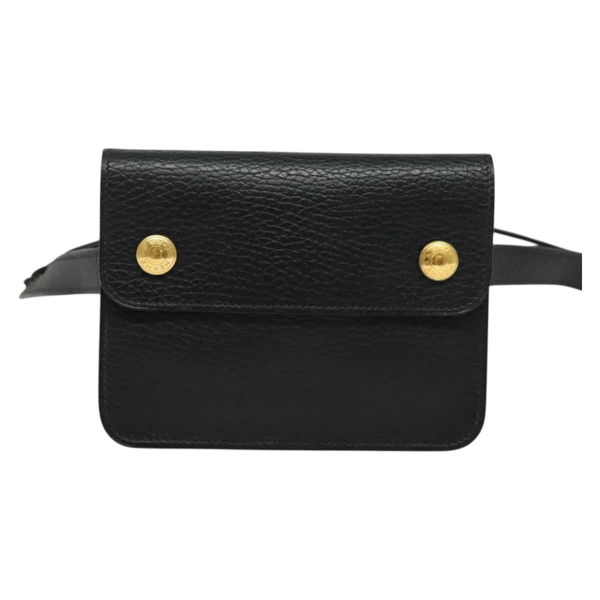 Hermes Pochette Green Waist Bag Leather, BLACK, LEATHER, Clutche & pouche