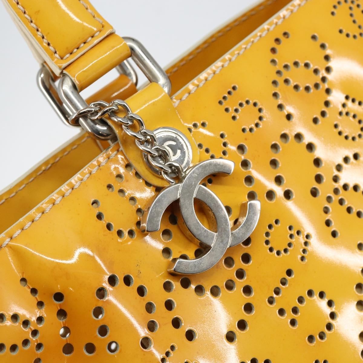 Chanel CC No.5 Shopping Tote Perforated Patent, YELLOW, PATENT_LEATHER, Tote bag