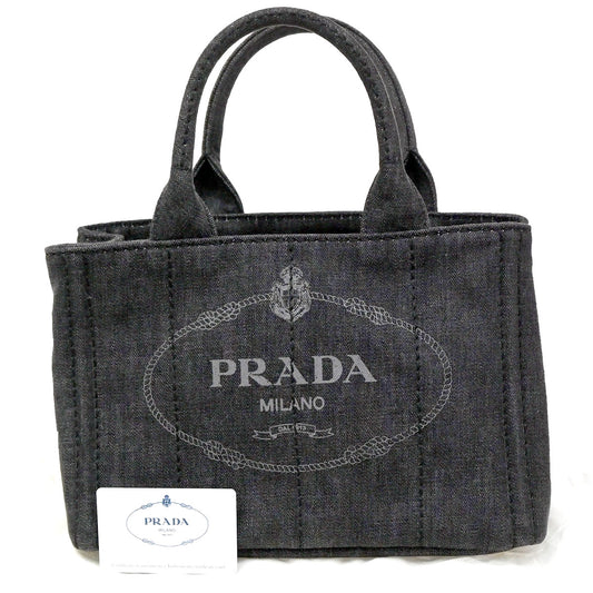 Prada Canapa Convertible Tote Denim, BLACK, DENIM_JEANS, Tote bag
