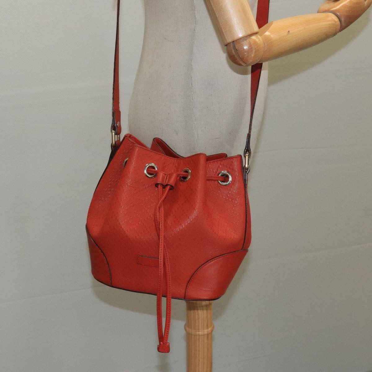 Gucci Bright Bucket Bag Diamante Leather, ORANGE, LEATHER, Handbag