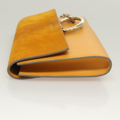 Chloe Faye Clutch Leather and Suede, YELLOW, LEATHER, Clutche & pouche