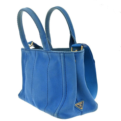 Prada Canapa Convertible Tote Canvas, BLUE, CANVAS, Tote bag