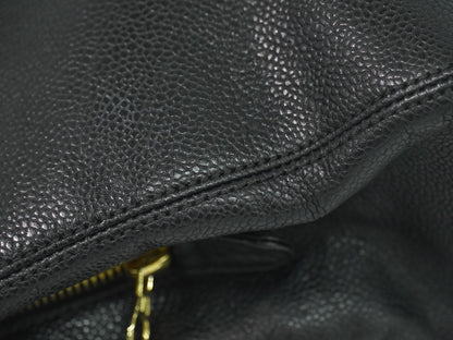 Chanel Vintage Logo Chain Tote Caviar, BLACK, LEATHER, Tote bag