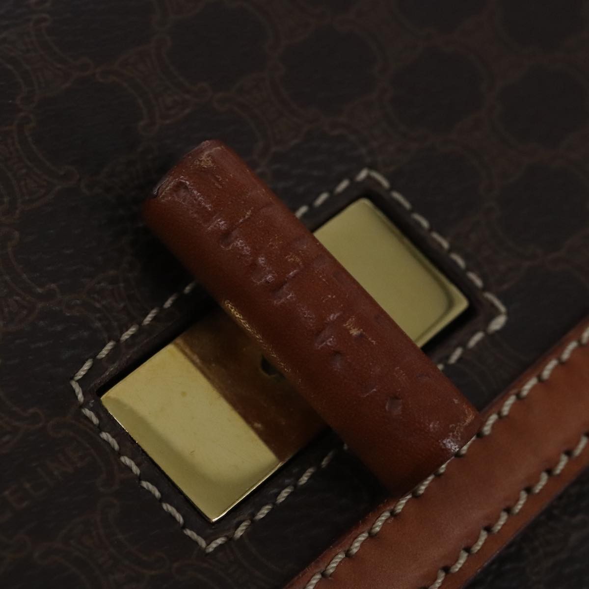Celine Vintage Convertible Top Handle Bag Macadam Coated Canvas, Brown, Canvas, Handbag