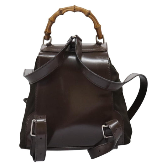 Gucci Vintage Bamboo Backpack Nylon and Patent Leather, BROWN, NYLON, Backpack