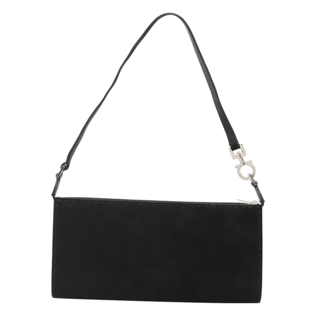 Salvatore Ferragamo Gancini handbag Suede, BLACK, SUEDE, Handbag