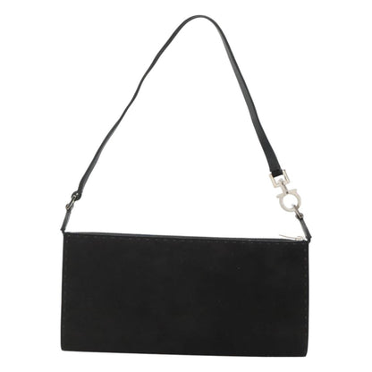 Salvatore Ferragamo Gancini handbag Suede, BLACK, SUEDE, Handbag