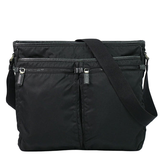Prada Double Pocket Zip Messenger Tessuto, BLACK, NYLON, Shoulder bag