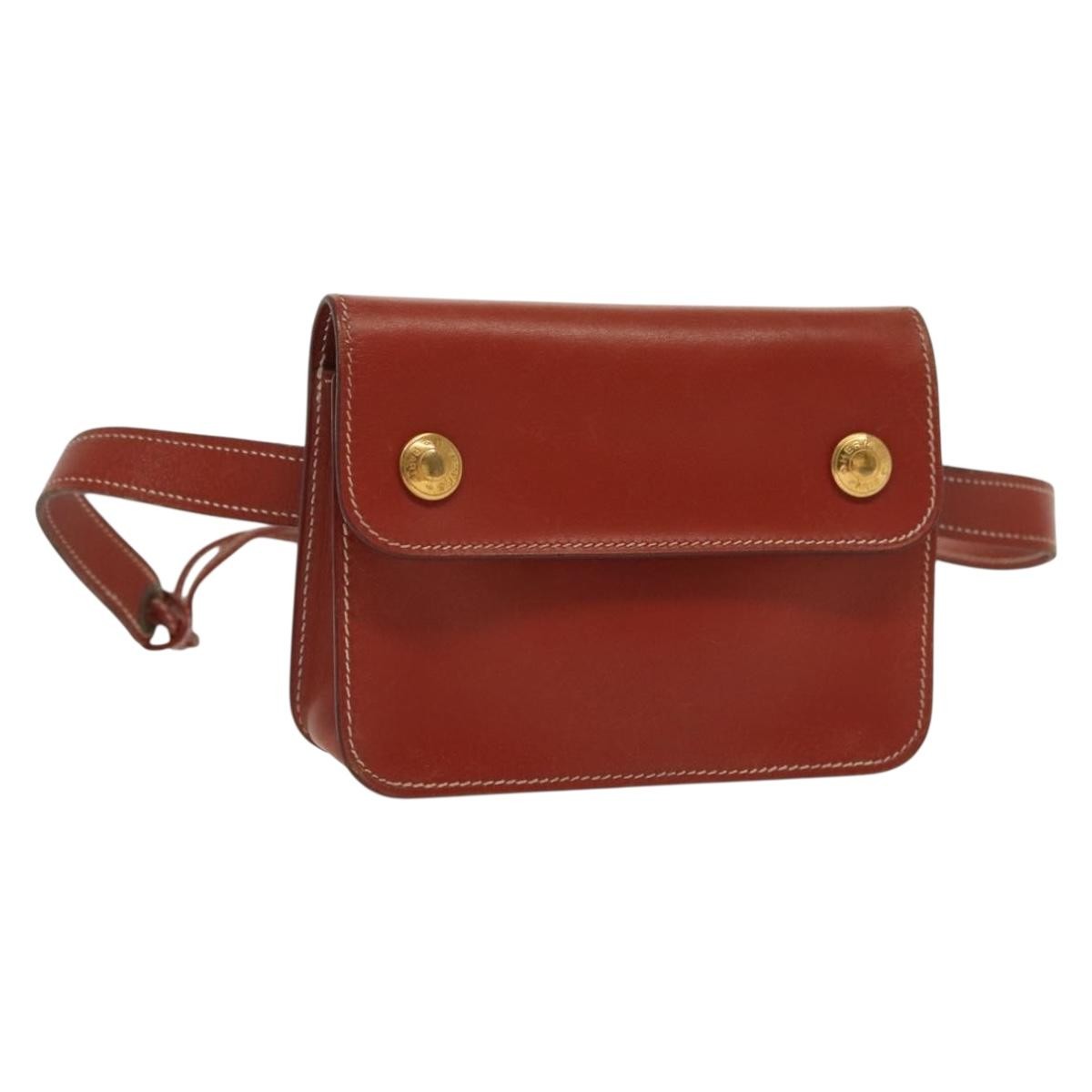 Hermes Pochette Green Waist Bag Leather, BROWN, LEATHER, Clutche & pouche