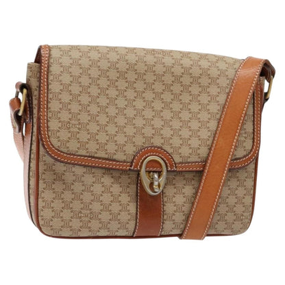 Celine Vintage Macadam Shoulder Bag Canvas and Leather, BEIGE, CANVAS, Shoulder bag